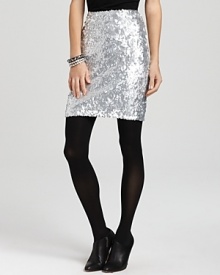 Perfect for party season, this sequin Karen Kane pencil skirt punctuates a closet full of tops and jackets with a sparkling, streamlined silhouette. Perfect for party season, this sequin Karen Kane pencil skirt punctuates a closet full of tops and jackets with a sparkling, streamlined silhouette.