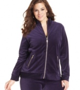 Lounge in the luxe comfort of Style&co. Sport's plus size velour jacket.