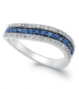 Certain to make a splash, this wave ring shimmers in round-cut sapphire (1/4 ct. t.w.) and diamond (1/4 ct. t.w.). Band set in 14k white gold.