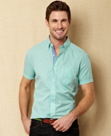 Polish your summer look with this preppy plaid shirt from Nautica. Polish your summer look with this preppy plaid shirt from Nautica.