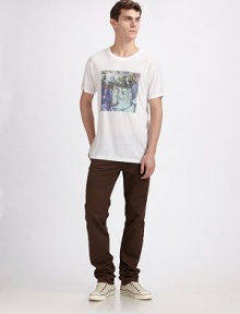 A graphic party graphic adds color and character to a fine knit tee. CrewneckCottonMachine washImported A graphic party graphic adds color and character to a fine knit tee. CrewneckCottonMachine washImported