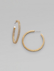 EXCLUSIVELY AT SAKS. Feminine filigree hoops, with dazzling pavé-set crystals. Crystal 18k goldplated Diameter, about 1½ Post back Imported