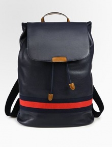 Drawstring backpack with signature web trim and adjustable shoulder straps.Drawstring closureTop handleDouble adjustable shoulder strapsInterior zip, cell phone and PDA pocketsPalladium hardwareCotton/linen lining13W x 16H x 7½D Made in Italy Drawstring backpack with signature web trim and adjustable shoulder straps.Drawstring closureTop handleDouble adjustable shoulder strapsInterior zip, cell phone and PDA pocketsPalladium hardwareCotton/linen lining13W x 16H x 7½D Made in Italy