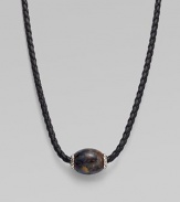 From the Ojime Collection. A contemporary look marries a marbled pietersite bead with a braided leather cord. Sterling silver accents Woven leather Length, 20 Width, about 3mm Chevron magnetic clasp Imported