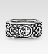 The essence of modern style, hand-forged with dimensional detail in riveted sterling silver. Sterling silver Band width, 11mm (0.43) Made in USA 
