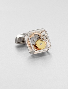 An evolution of the idea of motion and movement that are the Tateossian signature. Square frame gear cufflink is made up of varying sizes and multicolors of gears that rotate freely.Sold separatelyRhodium on brassEnamel trimMade in United Kingdom An evolution of the idea of motion and movement that are the Tateossian signature. Square frame gear cufflink is made up of varying sizes and multicolors of gears that rotate freely.Sold separatelyRhodium on brassEnamel trimMade in United Kingdom