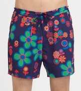 Bold floral print in quick-drying nylon trunks with easy drawstring waist for endless style and comfort.Drawstring tie waistSide slash pocketsInseam, about 4PolyamideMachine washImported