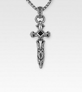 Drawn from modern and antiqued traditions in braided sterling silver with an onyx-accented cross-and-dagger medallion. From the UnKaged Collection Cross, ¾W X 1½H Endless chain, 26 long Made in USA