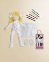 With this fun, portable kit, kids can color Carla's body, dress and shoes as they choose, then wipe it all off and do it again. 16 doll with yarn hair Includes removable dress, shoes and 6 markers in a clear carry tote Tyvek with polyfill Imported Recommended for ages 3 and up