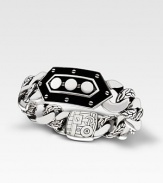 A carefully detailed design for the modern man, crafted in gleaming sterling silver with a leather station accent. From the Men's Dot Collection Sterling silver Medium size: 8½ long Button clasp Imported 