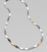 From the Willow Collection. This elegant strand of contrasting, hammered leaf shapes - white and blackened sterling silver and 24k yellow gold - is at once modern and earthy.Sterling silver 24k yellow gold Chain length, about 16 Pelican clasp Imported