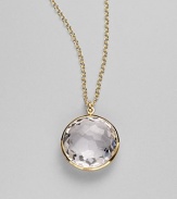 From the Lollipop Collection. A radiant, faceted clear quartz stone, set in 18k yellow gold, dangles from a delicate chain. Clear quartz 18k yellow gold Chain lengths adjusts from about 16 to 18 Pendant diameter, about ¾ Spring ring clasp Imported