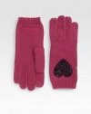 Crafted from a beautiful gypsy yarn crochet, these ultra-cozy, ultra-plush gloves are designed with a jeweled appliqué heart.Wool/Rayon/Nylon/CashmerePull-on styleLength, about 8Dry cleanImported