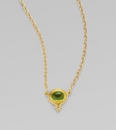 An elegant peridot design accented with three dazzling diamonds set in radiant 18k gold on a link chain. PeridotDiamonds, .09 tcw18k goldLength, about 18Pendant size, about 1¼Lobster claw closureMade in Italy