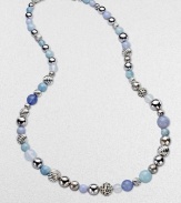 From the Elements Collection. A long-enough-to-double strand combines beads of sterling silver, blue chalcedony, aquamarine and moon quartz in an artful array of textures, sizes and shades.Blue chalcedony, aquamarine and moon quartzSterling silverLength, about 36Cable toggle claspImported