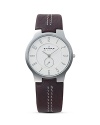 A leather band matched with a stainless steel case brings you the best of both worlds from Skagen.