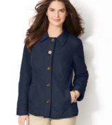 This easy Charter Club jacket is an outerwear essential. A slim, classic silhouette is made preppy-cool with goldtone buttons and allover quilting.