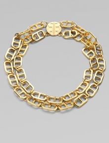 A duo of linked chains create this give this sophisticated design a hint of edgy glamour. 16k goldplatedLength, about 9Logo side claspImported A duo of linked chains create this give this sophisticated design a hint of edgy glamour. 16k goldplatedLength, about 9Logo side claspImported