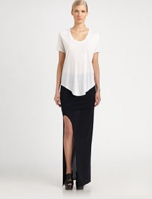 From the HELMUT capsule collection, this layered silhouette of luxe jersey boasts a curve-hugging fit and leg-baring front slit.Elastic waistbandPull-on styleAbout 46 long80% modal/20% nylonDry cleanImported of USA fabricModel shown is 5'10 (177cm) wearing US size Small. From the HELMUT capsule collection, this layered silhouette of luxe jersey boasts a curve-hugging fit and leg-baring front slit.Elastic waistbandPull-on styleAbout 46 long80% modal/20% nylonDry cleanImported of USA fabricModel shown is 5'10 (177cm) wearing US size Small.