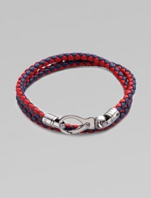 A boldly hued braided leather bracelet perfect for layering and wrap around styling.LeatherAbout 3 diam.Spring claspMade in Italy A boldly hued braided leather bracelet perfect for layering and wrap around styling.LeatherAbout 3 diam.Spring claspMade in Italy