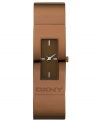 Slide on simple elegance with this streamlined creation from DKNY. Watch crafted of brown ion-plated stainless steel bracelet with logo and rectangular case. Brown dial features silver tone applied stick indices at three, six, nine and twelve o'clock and two hands. Quartz movement. Water resistant to 30 meters. Two-year limited warranty.