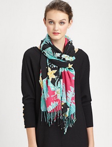 A charming scarf made from a luxurious combination of silk and cashmere.About 28 X 82Silk/cashmereDry cleanImported A charming scarf made from a luxurious combination of silk and cashmere.About 28 X 82Silk/cashmereDry cleanImported