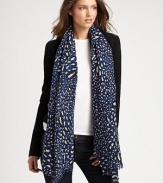 A lightweight cashmere style with an abstract print. Cashmere About 75 X 36 Dry clean Imported 