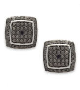 Style takes center stage. Victoria Townsend's cushion-cut earrings, set in sterling silver, dazzle with black and white diamond accents providing a glistening touch. Approximate diameter: 1/2 inch.