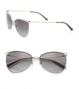 This unique design boasts a chic brow bar and check engraved temples. Available in silver with grey gradient lens and copper with brown gradient lens. Check accented temples100% UV protectionMade in Italy 