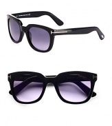 Classic acetate wayfarers adorned with signature T logo temple detail. Available in shiny black with grey gradient lens or dark havana with roviex lens.Acetate 100% UV protection Made in Italy 