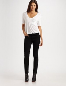 Dress up your denim in this ultra-slim dark rinse silhouette.THE FITFitted through hips and thighsRise, about 9Inseam, about 38½THE DETAILSZip flyFive-pocket style98% cotton/2% polyurethaneMachine washMade in USA of imported fabricModel shown is 5'9 (175cm) wearing US size 4. Dress up your denim in this ultra-slim dark rinse silhouette.THE FITFitted through hips and thighsRise, about 9Inseam, about 38½THE DETAILSZip flyFive-pocket style98% cotton/2% polyurethaneMachine washMade in USA of imported fabricModel shown is 5'9 (175cm) wearing US size 4.