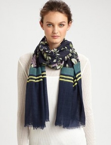 A lively floral print adorns this ultra-soft wool wrap, featuring a solid border with eyelash fringe.Wool27 X 75Dry cleanImported A lively floral print adorns this ultra-soft wool wrap, featuring a solid border with eyelash fringe.Wool27 X 75Dry cleanImported