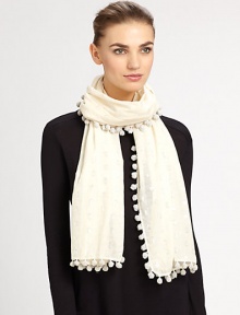 An eye-catching metallic pattern and pom-pom trim define this lightweight, must-have cotton accessory.Cotton with lurex23 X 78Dry cleanMade in India An eye-catching metallic pattern and pom-pom trim define this lightweight, must-have cotton accessory.Cotton with lurex23 X 78Dry cleanMade in India