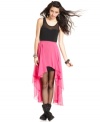 So in love with this dress from Material Girl! A high-low faux-skirt in shocking pink brings punk edge to the mix. Dare to wear the frock with combat boots for a look that's girlishly rugged.