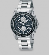A sophisticated dress look crafted in stainless steel with renowned Swiss precision and luminous, easy-to-read hands. Round bezel Quartz movement Three-eye chronograph functionality Water resistant to 10ATM Second hand Stainless steel case: 41.5mm (1.63) Stainless steel bracelet Diver clasp with safety lock Made in Switzerland 