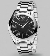 Ultimate sophistication for any gentleman in gleaming stainless steel with a black dial. Quartz movement Water resistant to 3 ATM Date function at 4 o'clock Second hand Stainless steel case: 43mm (1.69) Steel bracelet: 22mm (0.87) Deployment clasp Imported 