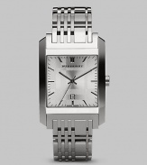 A textured check silver dial imbued with Swiss quartz precision and a check-inspired link bracelet. Quartz movement Water-resistant to 5 ATM/50m Solid stainless steel case Textured check silver dial Link bracelet Second hand Date display Square case, 33mm, 1.3 Bracelet width, 20mm, 0.79 Made in Switzerland 