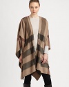 An open front and a loose fit with an iconic check pattern in luxurious cashmere. Open frontThree-quarter kimono sleevesAbout 33 from shoulder to hemCashmereDry cleanImported