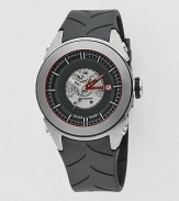 A transparent, anti-reflective crystal dial updates a handsome design crafted with renowned Swiss precision and an effortless rubber band. Water resistant to 10 ATM Round face Date display at three o'clock 42mm Second hand Made in Switzerland