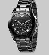 A sophisticated classic is updated in lightweight ceramic with three-eye chronograph functionality and silver Roman numerals. Second hand Date display at 4:30 Round case, 42mm, 1.65 Lacquered ceramic bracelet, 22mm, 0.87 Water resistant to 3 ATM Quartz movement Imported 