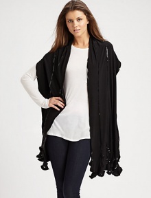 EXCLUSIVELY AT SAKS A fluid, ruffle accented style embellished with sparkling sequins. PolyesterSequinAbout 14 X 85Dry cleanMade in USA of imported fabrics EXCLUSIVELY AT SAKS A fluid, ruffle accented style embellished with sparkling sequins. PolyesterSequinAbout 14 X 85Dry cleanMade in USA of imported fabrics