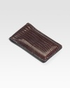 EXCLUSIVELY OURS. We rethought the classic money clip in remarkable, gently textured lizard. 2¾ X 1½ Made in USA 