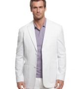 Slim down your wardrobe options with this Perry Ellis seersucker blazer.