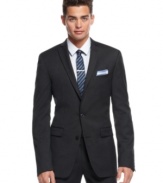 Bar III keeps it extra slim for the most modern take on a classic -- this charcoal jacket ups the ante in your dress wardrobe.