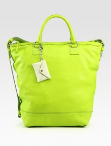 Vibrant, supple leather in a classic bucket silhouette, accented with a chic envelope key chain at the handles.Double top handles, 4 dropAdjustable shoulder strap, 14-18 dropTop zip closureOne inside zip pocketThree inside open pocketsCotton lining15W X 16¼H X 7DImported Vibrant, supple leather in a classic bucket silhouette, accented with a chic envelope key chain at the handles.Double top handles, 4 dropAdjustable shoulder strap, 14-18 dropTop zip closureOne inside zip pocketThree inside open pocketsCotton lining15W X 16¼H X 7DImported