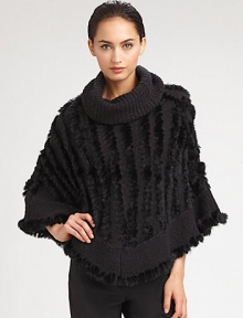 A sophisticated style with luxurious dyed rabbit fur accenting a warm knitted design. Oversized turtleneckCurved hemAbout 35 from shoulder to hem70% acrylic/30% woolSpecialist dry cleanImportedFur origin: China A sophisticated style with luxurious dyed rabbit fur accenting a warm knitted design. Oversized turtleneckCurved hemAbout 35 from shoulder to hem70% acrylic/30% woolSpecialist dry cleanImportedFur origin: China