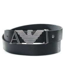 Back in black.  Get a denim upgrade with this Armani log belt.