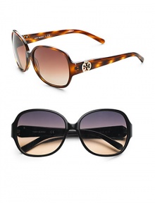 Chic round frames with signature Tory logo at temple. Available in tortoise with brown gradient lens or black with grey orange fade lens. UV 400 lens Imported Chic round frames with signature Tory logo at temple. Available in tortoise with brown gradient lens or black with grey orange fade lens. UV 400 lens Imported