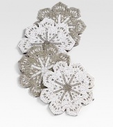 This handcrafted beaded set is perfect for any winter occasion, from renowned designer Sudha Pennathur. Set of 4: 2 silver, 2 whiteEach, 5 diam.Hand-beadedImported