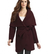 THE LOOKDramatic shawl collarOpen frontTie-waist beltCocoon silhouetteLong sleevesDual front seam pocketsTHE FITAbout 34 from shoulder to hemTHE MATERIALWoolFully linedCARE & ORIGINDry cleanImportedModel shown is 5'11 (180cm) wearing US size Small. 